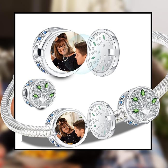 Annmors Personalized Photo Charm for Bracelet Necklaces,925 Sterling Silver Charm Love Heart Shaped Engraved Customize Picture Gift for Birthday Mother's Day Christmas,Bead Charms Jewelry for Women