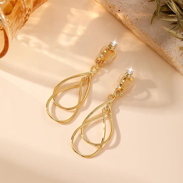 Clip on Earrings for Women Statement Drop Dangle Earrings for Women Jewelry Hypoallergenic Trendy 14K Gold/Silver Plated Earring Non Pierced Earring Jewelry Gifts Wedding Party Fashion Trendy Jewelry Gifts