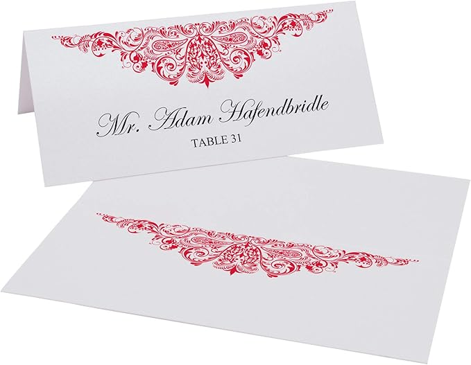 Paisley Place Cards, Ruby Red (Choose Color), Set of 150, Pre-cut and Scored - Wedding, Party, Dinner, and Special Events - Made in the USA