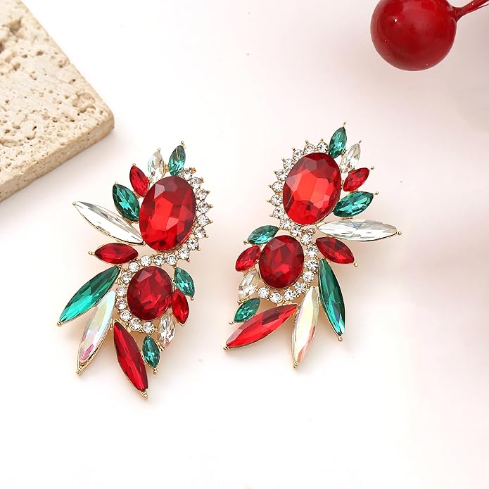 Vintage Rhinestone Statement Earrings Fancy Crystal Cluster Drop Dangle Earrings for Women