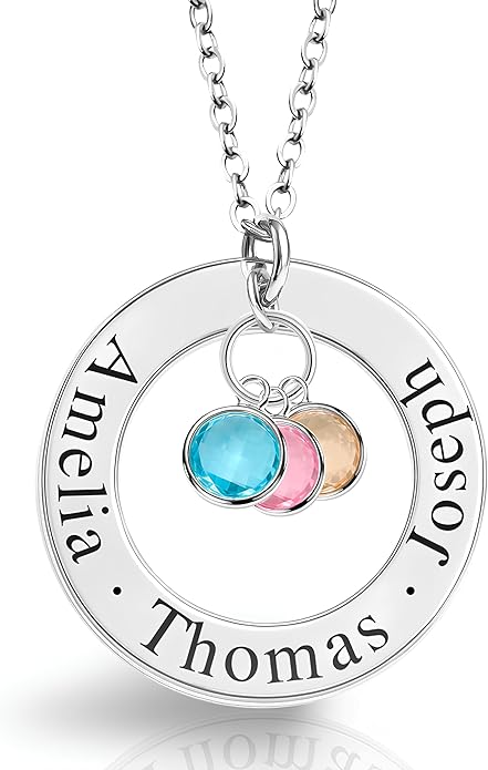 Birthstone Necklace for Mom Jewelry for Women Grandma Necklace Personalized Mothers Day gifs Necklace with 2 Children Kids Names -CIR-BSN