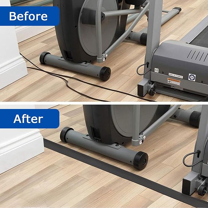 4ft Floor Cord Cover,Cord Hider Floor Black,Extension Cable Cover Power Cord Protector Floor,Floor Cable Management Prevent Cable Trips,Cord Protector Cord Cavity:0.47" (W) x 0.24" (H)
