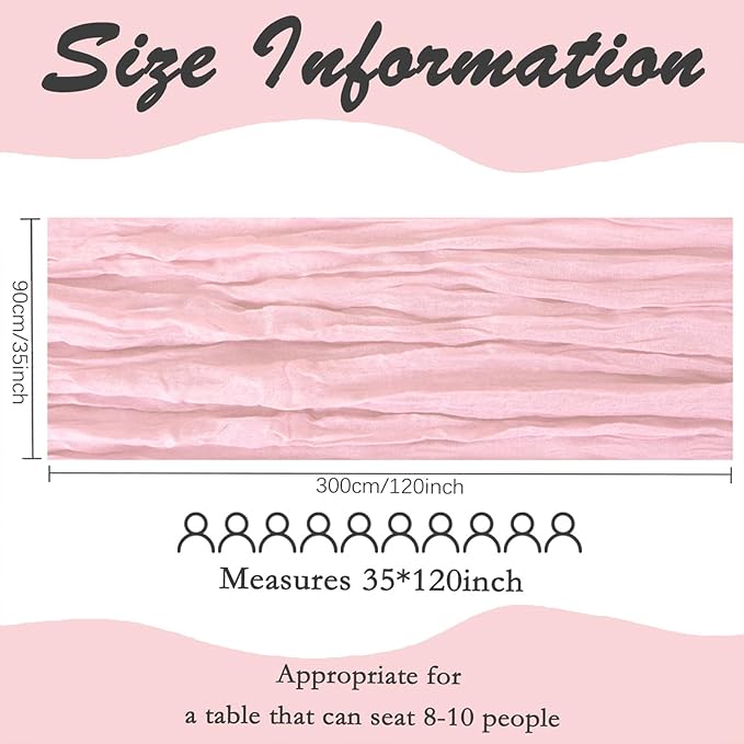 12 Pack Pink Cheesecloth Table Runner 10FT Boho Gauze Fabric Table Runner 35 x 120 Inch Rustic Sheer Runner for Centerpiece Wedding Decor Party Boho Table Decoration（Pink）