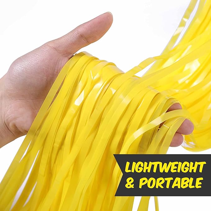 3 Pack Macaron Yellow Foil Fringe Curtains Backdrop, 3.28 x 8.2 Ft Metallic Streamers Tinsel Curtains Background for Photo Booth, Birthday, Halloween, Christmas, New Year Party Decorations