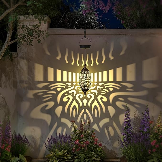 Twinkya 2Pack Hanging Solar Lights Outdoor Garden Decor, Waterproof Metal Moroccan Solar Powered Lantern Lamp, Outside Decorations for Patio Yard Porch Backyard Decor, Gardening Gifts for Women Mom