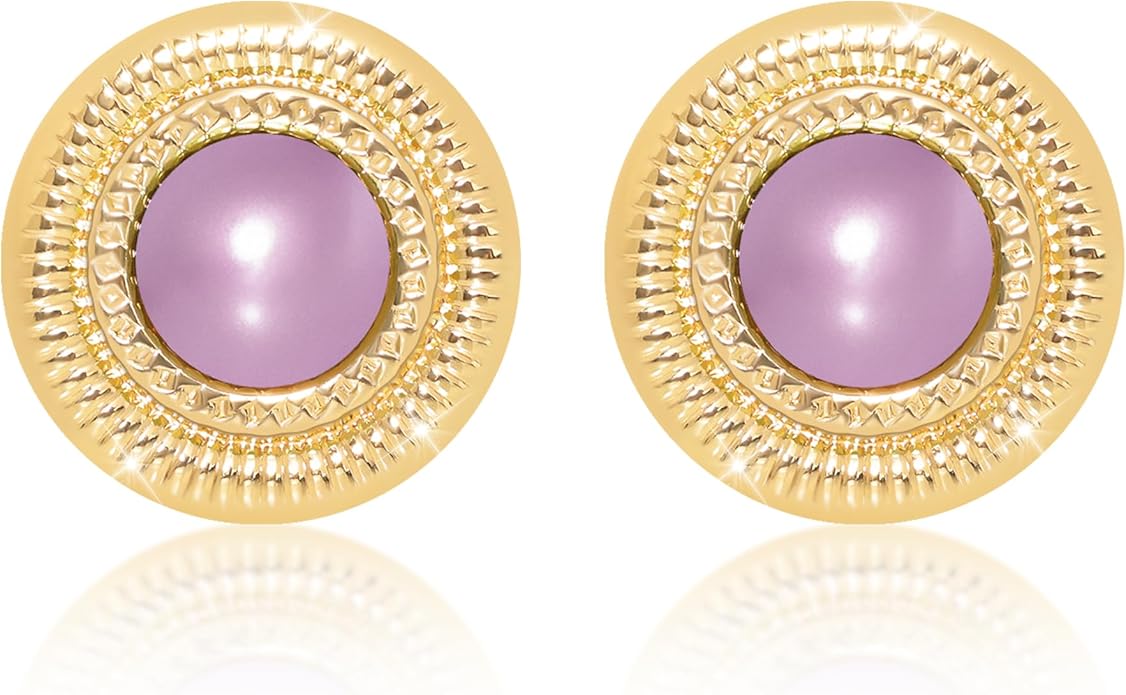 Faux Pearl Gold Plated Stud Earrings for Women, Hypoallergenic Stainless Steel Ear Pin, Available in a Variety of Pearl Colors