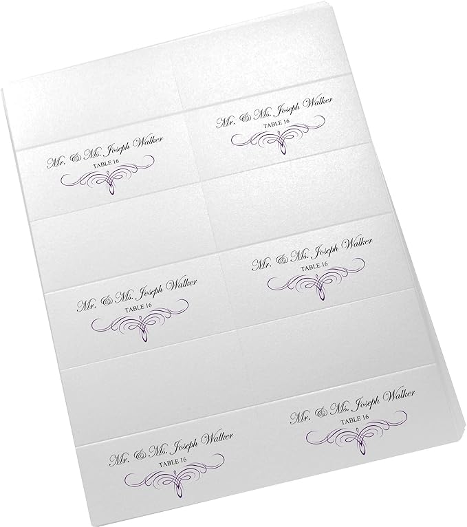 Decadent Flourish Printable Place Cards, Eggplant (Choose Color), Set of 60 (10 Sheets), Laser & Inkjet Printers - Wedding, Party, Dinner, and Special Events - Made in the USA