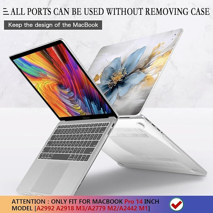 CISSOOK for MacBook Pro 14 Inch Case 2024 2023 2022 2021 M4/M3/M2/M1 Pro/Max Chip A3401 A3112 A3185 A2918 A2992 A2779 A2442 Model, Plastic Cover for MacBook Pro 14'' with Touch ID, Retro Floral