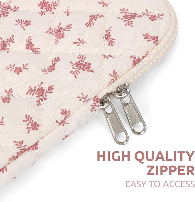 Puffy Laptop Sleeve 13-15.6 Inch Cute Quilted Laptop Protective Case Padded Floral Computer Sleeve for MacBook (A-Pink, 11 Inch)