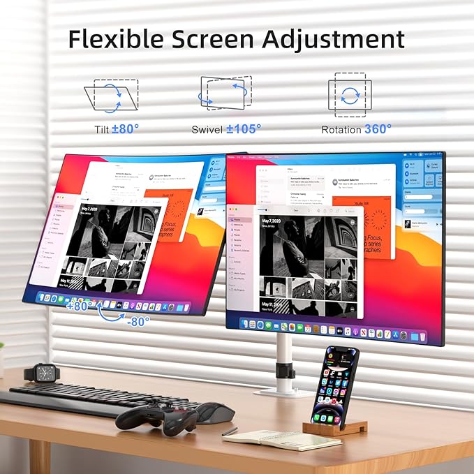 Suptek Dual Monitor Desk Mount, Adjustable Dual Monitor Arm for 2 Monitor Screens up to 42 inch, Extra Tall 15.75" Pole Monitor Stand for Desk, Holds up to 22 lbs,White(MD9442LW)