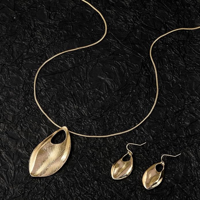 Madison Tyler Gold Plated Jewelry Set for Women | Silver Teardrop Pendant Necklace Trendy | Long Necklace with Snake Chain | Fashion Dangle Earring Set