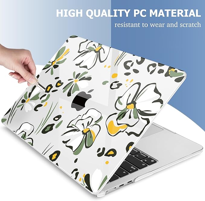 Mektron Compatible with M4 MacBook Air 15 inch Case 2025 A3241 2024 2023 M3 A3114 A2941 M2 Liquid Retina Display Touch ID, Plastic Hard Case & Keyboard Skin & Screen Protector - Abstract Floral C346