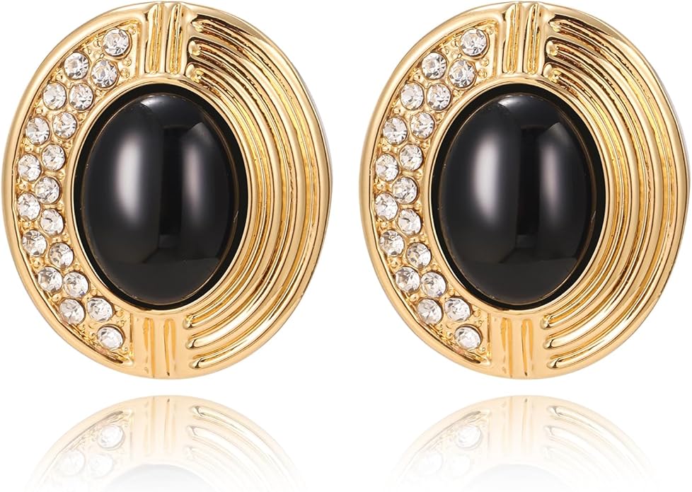Statement Chunky Gold Earrings for Women,Crystal Rhinestone Accents Large Stud with Stone and Pearl