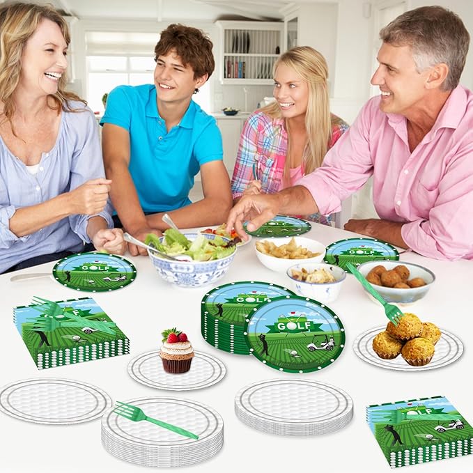Golf Plates and Napkins Party Supplies - 96Pcs Golf Themed Birthday Party Decorations - Sports Paper Disposable Tableware Set for 24 Guests