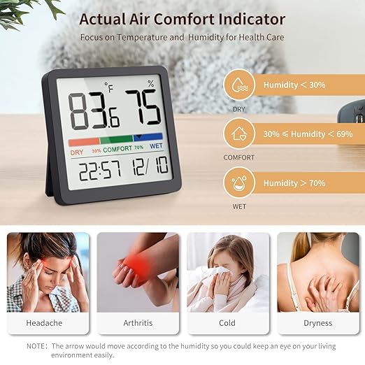 VOCOO Humidity Gauge Indoor Thermometer - Digital Indoor Humidity Sensor Room Thermometer with Temperature Humidity Monitor, Accurate Hygrometer Temp Meter for Home Greenhouse Wine Cellar (2 Pack)