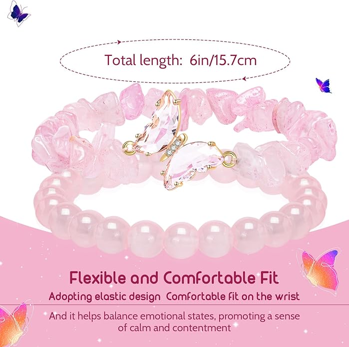 Artlunar Purple Butterfly Healing Bracelet, Gift Charm Jewelry with Beaded Bracelet for Women