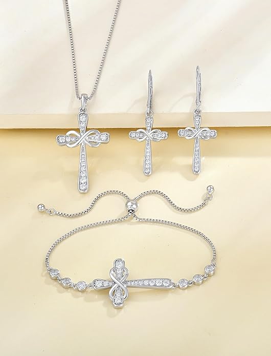 YL Cross Bracelet 925 Sterling Silver Infinity Sideways Link Bracelet Birthstone Jewelry for Women