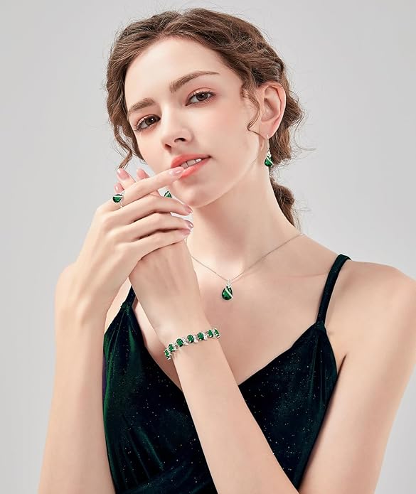 LMXXVJ Jewelry Set for Women,Teardrop Cubic Zirconia Necklace Earrings Adjustable Ring Bracelet Jewelry Set Formal Jewelry Gift
