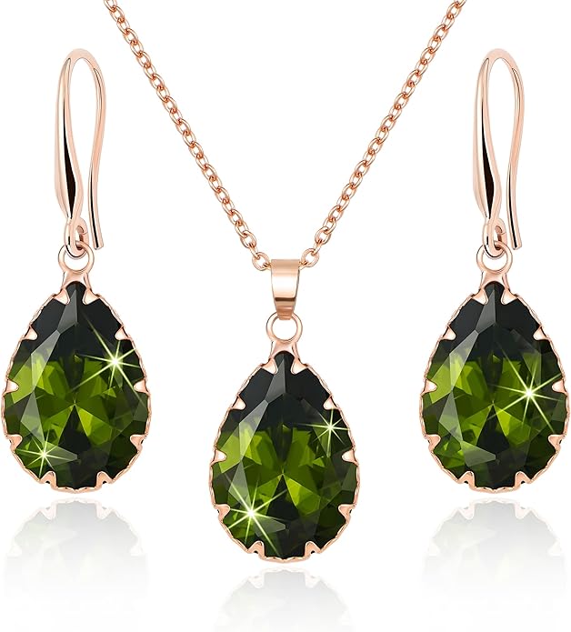Linawe Crystal Jewelry Sets for Women, Imitation Diamond Pendant Necklace, Rhinestone Drop Dangle Earrings, Birthstone Cubic Zirconia Matching Wedding Jewelry, 14K Gold/Rose Gold/Silver Tones