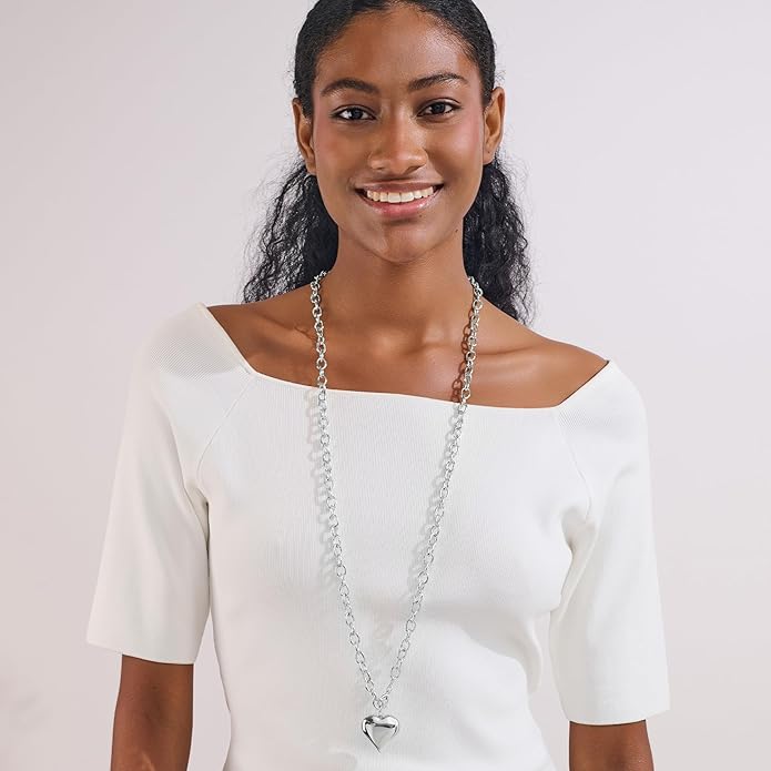 Valentine's Day Gifts for Women - Chunky Heart Necklaces for Women, Statement Long Lariat Layered Gold Heart Pendant Necklaces, Statement Jewelry | Big Y-shape Jewelry
