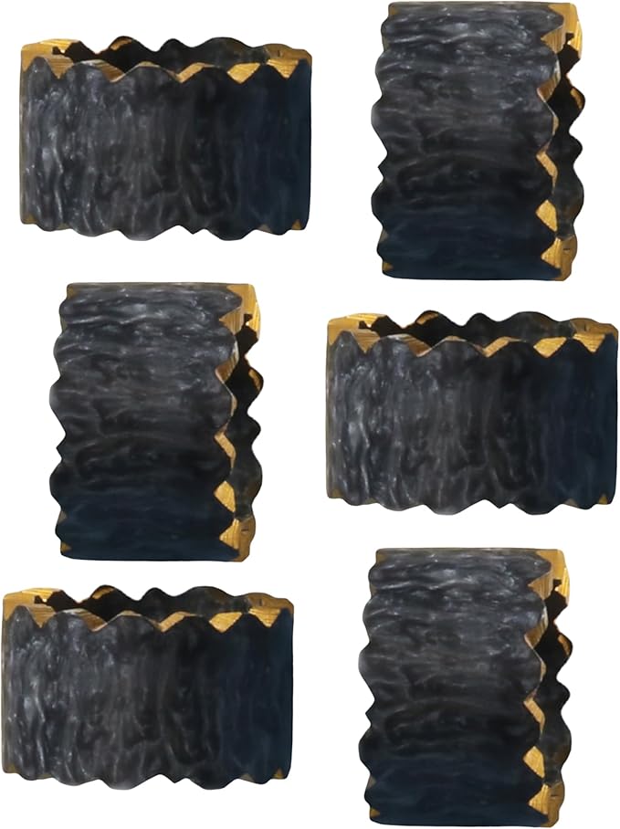 Epoxy Resin Napkin Holders for Cloth Napkins - 6 Pcs Elegant Napkin Holders for Dining Table Decor, Parties, Weddings & Holidays - Modern Tabletop Accessory (Black Gold) - CLEENTABLE