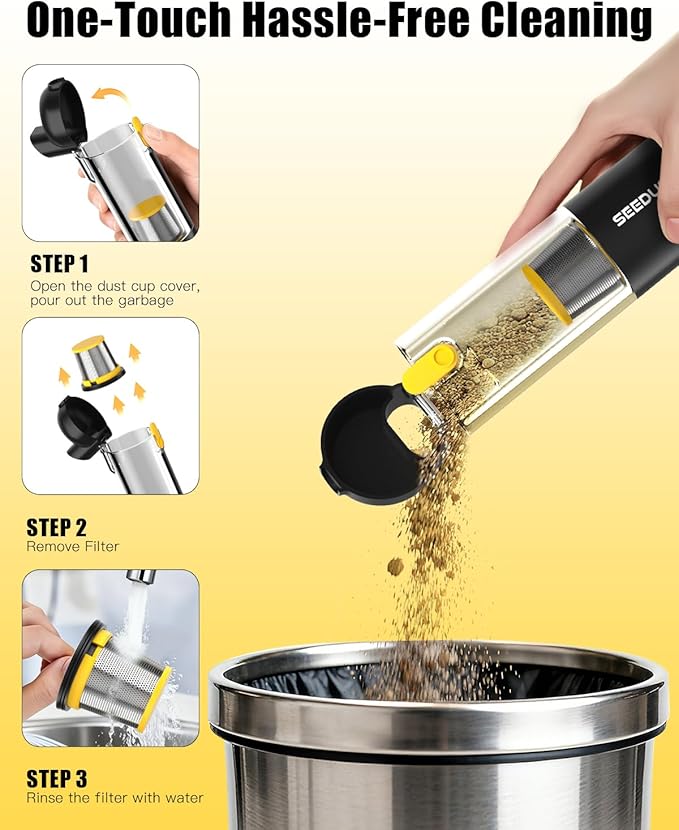 SEEDUSTRY Handheld Vacuum Cleaner Cordless, Mini Car Vacuum/Portable Pet Grooming Vacuum Cleaner, 3 Suction Modes-Up to 18000pa, 6 Blow & Suck & Deflate & Inflate Nozzles for Car, Pet, Office, Home