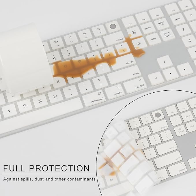 Allinside White Keyboard Cover for 2024 Mac Magic Keyboard with Touch ID and Numeric Keypad A3119 US Layout