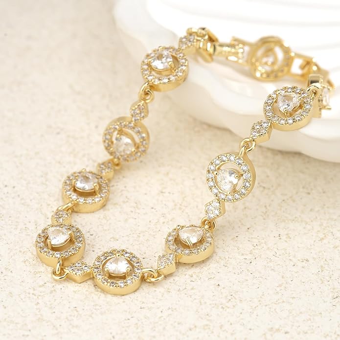 Tennis Bracelet for Women 14K Gold Plated Cubic Zirconia Bracelet,Classic Crystal Tennis Bracelet, Rhinestone Delicate Bracelet Gift for Her