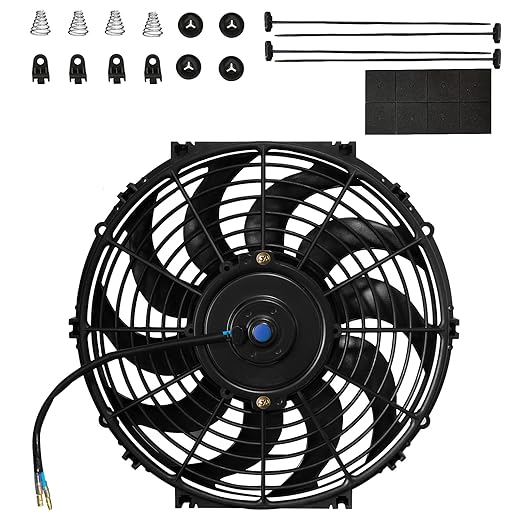 MuHize Radiator Cooling Fan - 12V 80W Universal Electric 10-Inch Fan Assembly with Bolt-On Kit, SAE Radiator Fans for Cars & SUVs (Black)