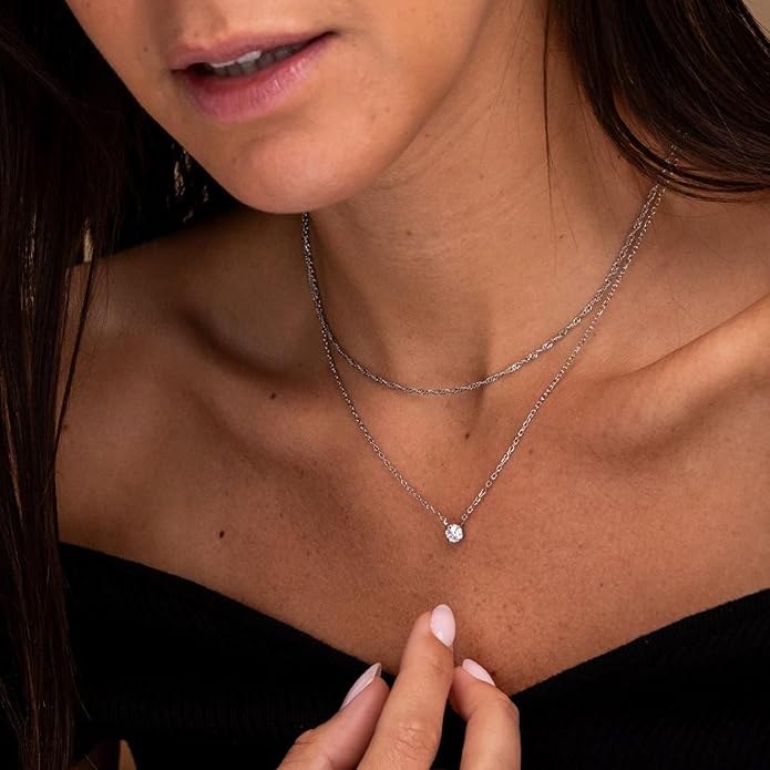Dainty Gold Necklace for Women Non Tarnish Layered 14k Diamond Pendant Charm Gold Plated Necklaces CZ Trendy Zirconia Chain Choker Necklace Stack Gold Jewelry for Women Birthday Gift