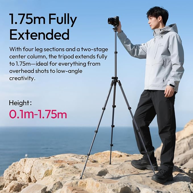 ULANZI TT59 Horizontal Overhead Photography Tripod, 68.9" Foldable Professional Camera Tripod Stand with Uka Quick Release Panoramic Ball Head for Mirrorless Camera/DSLR/Phone/Camcorder and All