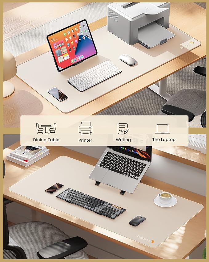ProtoArc Leather Desk Mat, Large Mouse Pad- 31.5×15.8 inch, Non-Slip PU Leather Desk Pad Protector, Premium Desktop Mat for Computer, Keyboard and Mouse, Milk Tea