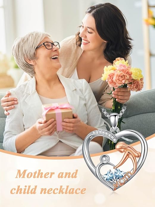 Valentines Day Gift for Mom Mother Daughter Necklace Birthstone Necklaces for Women Anniversary Jewelry Valentine Mothers Day Christmas Birthday Gifts for Mom Women Her Wife Girlfriend