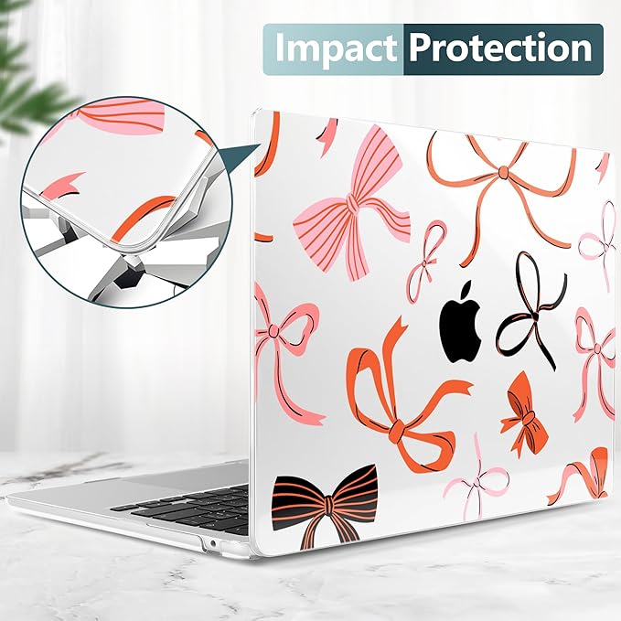 TWOLSKOO Compatible with M4 MacBook Air 15 inch Case 2025-2023 Released Model M4 A3241 M3 A3114 M2 A2941, Plastic Hard Shell & Screen Protector & Keyboard Cover & Type C Adapter, Red Bows