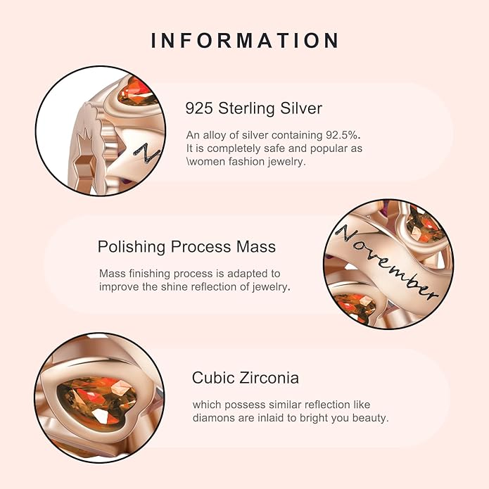 NINGAN Birthstone Charms 925 Sterling Silver Love Heart Openwork Bead for Charm Bracelets and Necklaces with 5A Cubic Zirconia, Birthday Mothers Day Jewelry Gifts Women