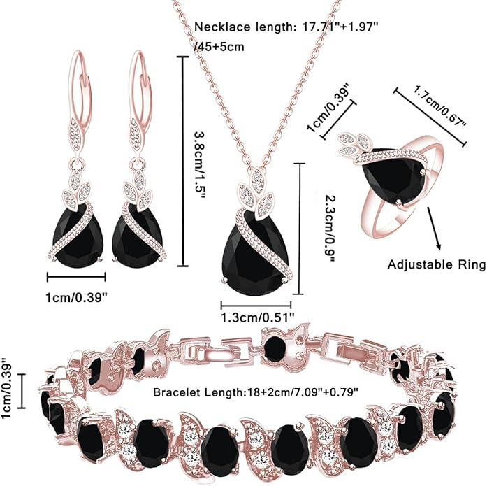 LMXXVJ Jewelry Set for Women,Teardrop Cubic Zirconia Necklace Earrings Adjustable Ring Bracelet Jewelry Set Formal Jewelry Gift