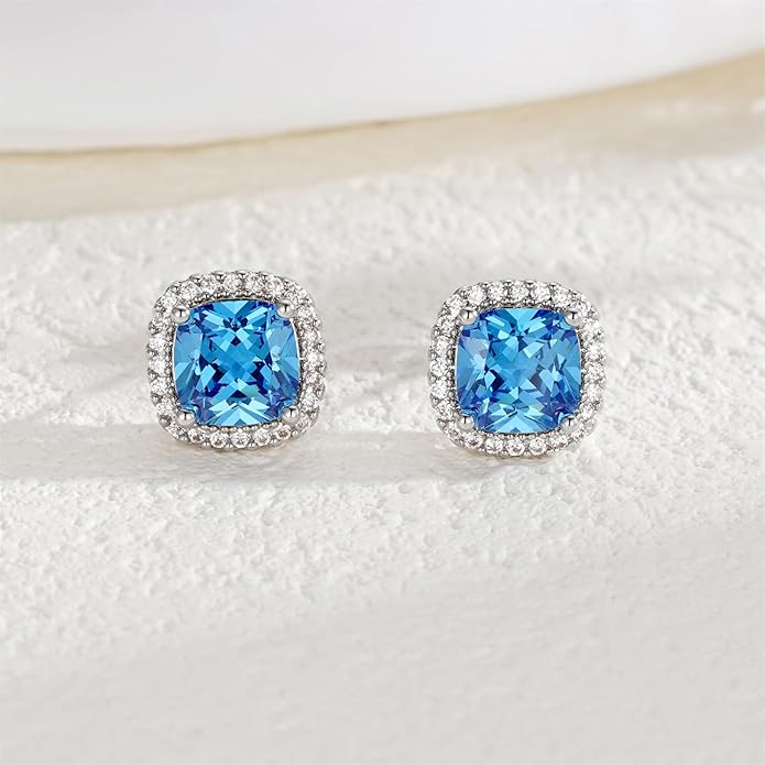 YOMELA Cubic Zirconia Earrings Studs, Halo CZ Birthstone Simulated Diamond Stud Earrings for Women