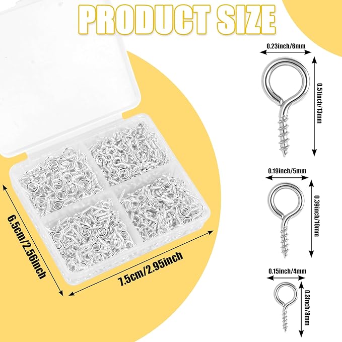 720PCS Small Screw Eye Pins, 3 Styles of Mini Eye Screws, Eyelet Pins Hooks for DIY Crafts, Art Projects, Tiaras and Jewelry Making - Silver