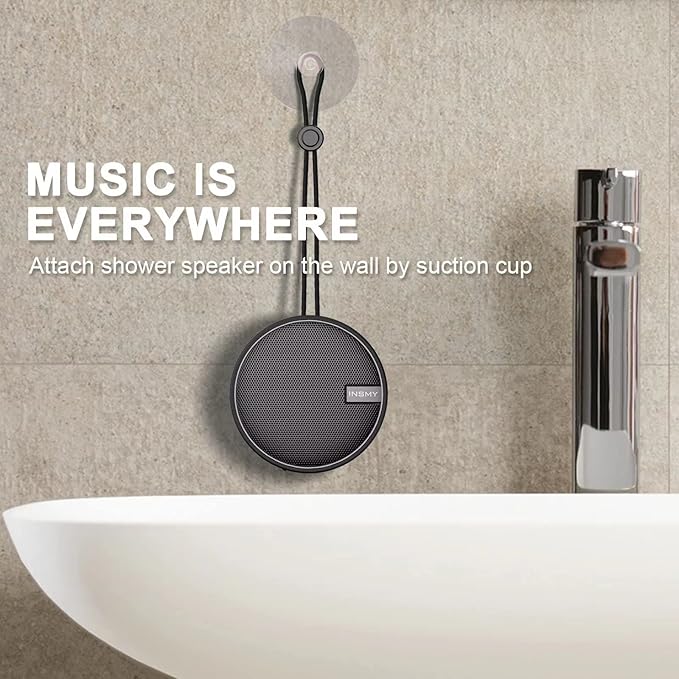 INSMY C12 IPX7 Waterproof Shower Bluetooth Speaker, Portable Small Speaker, Speakers Bluetooth Wireless Loud Clear Sound Support TF Card Suction Cup for Kayak Canoe Beach Gift (Black)