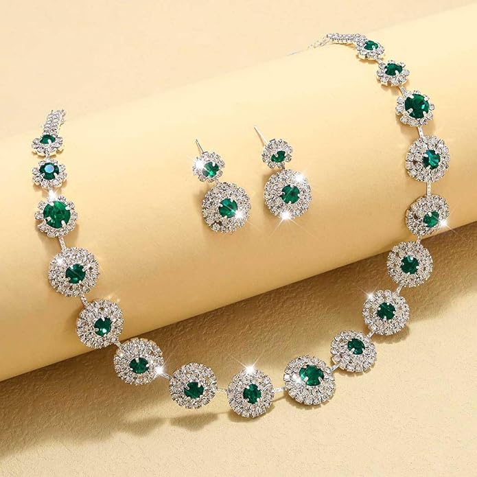 Unicra Bridal Wedding Jewelry Set Silver Rhinestone Necklace Earrings Sets Formal Costume Jewelry for Women and Brides