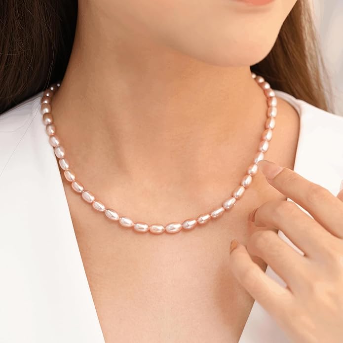 Pearl Necklace for Women, AAA+ Freshwater Cultured Pearl Strand,18 Inch with Sterling Silver Clasp, Elegant Pearls Classic Jewelry Gift for Mother's Day | Christmas | Wedding | Anniversary for Mother Wife Daughter
