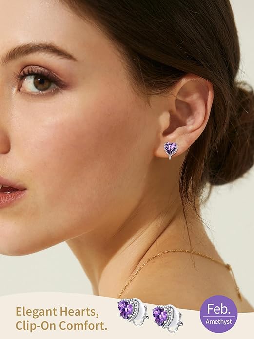FindChic Sparkling Birthstone Clip On Earrings for Women, Silver Plated Stud Earrings 8MM Cubic Zirconia Non Pierced Studs, 12 Months Birthday Jewelry Gift