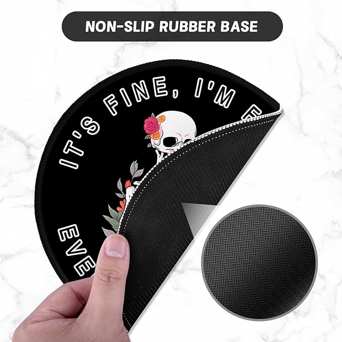 ITNRSIIET Round Mouse Pad with Stitched Edge Premium-Textured Waterproof Non-Slip Rubber Base Desktop Protection Mat Diameter 8.7 inches, Flower Skull