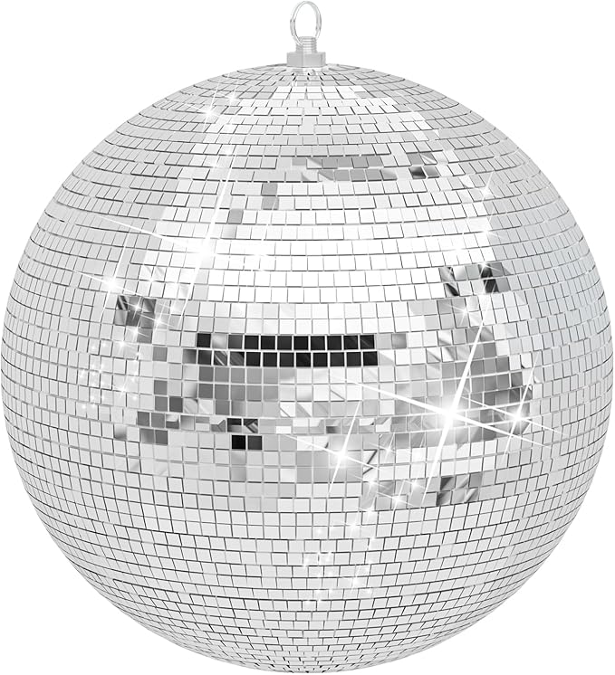 12/16/20 Inch Large Mirror Disco Ball - Hanging Big Cool and Fun Silver Hanging Party Disco Ball for Party Decorations, Clubs, Weddings, Bars, Holiday Events, and Stage Decor 20Inch