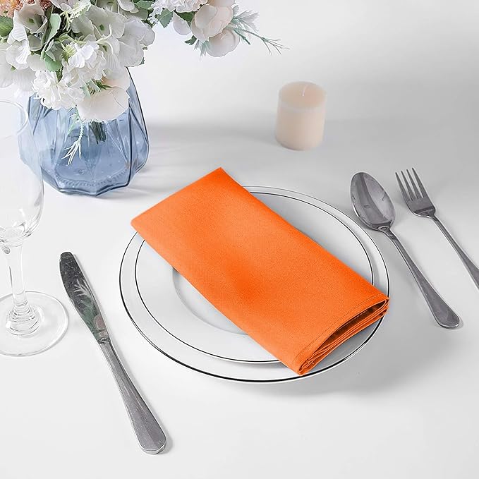 Cupuamon Cloth Napkins 17x17 inch Washable Polyester Dinner Napkins Soft Table Napkins for Wedding Party Dining Banquet(Orange,50PCS)