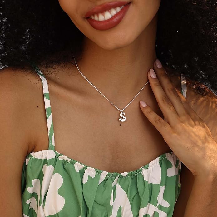Bubble Gold Silver Letter Necklace Initial Necklaces for Women Trendy 14K Dainty Charm Pendant Name Necklace Personalized Jewelry Gift for Women Teen