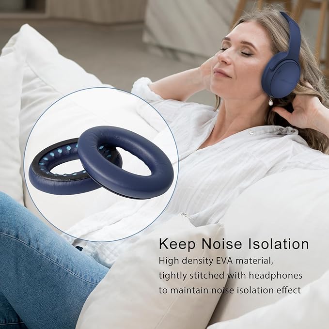 GEVO Ear Pads Cushions Replacement for Bose QC35 ii QC35, Earpads for Bose QuietComfort 35ii 35 Headphones with Protein Leather Noise Isolation Memory Foam (Blue)