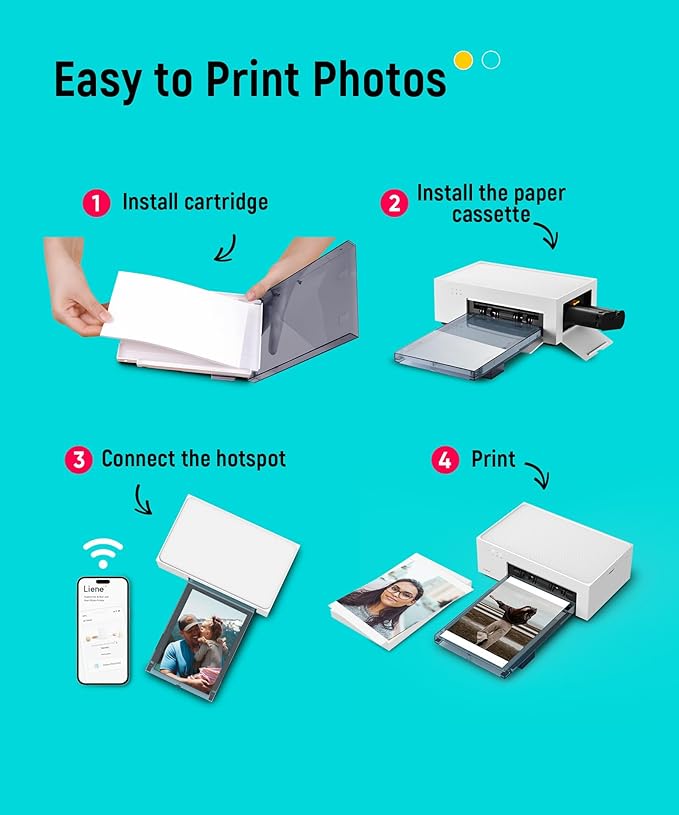 Liene 4x6'' Photo Printer, Wi-Fi Picture Printer, 20 Sheets, Full-Color Photo, Instant Phone Printer for iPhone, Android, Smartphone, Thermal dye Sublimation, Portable Photo Printer for Home Use