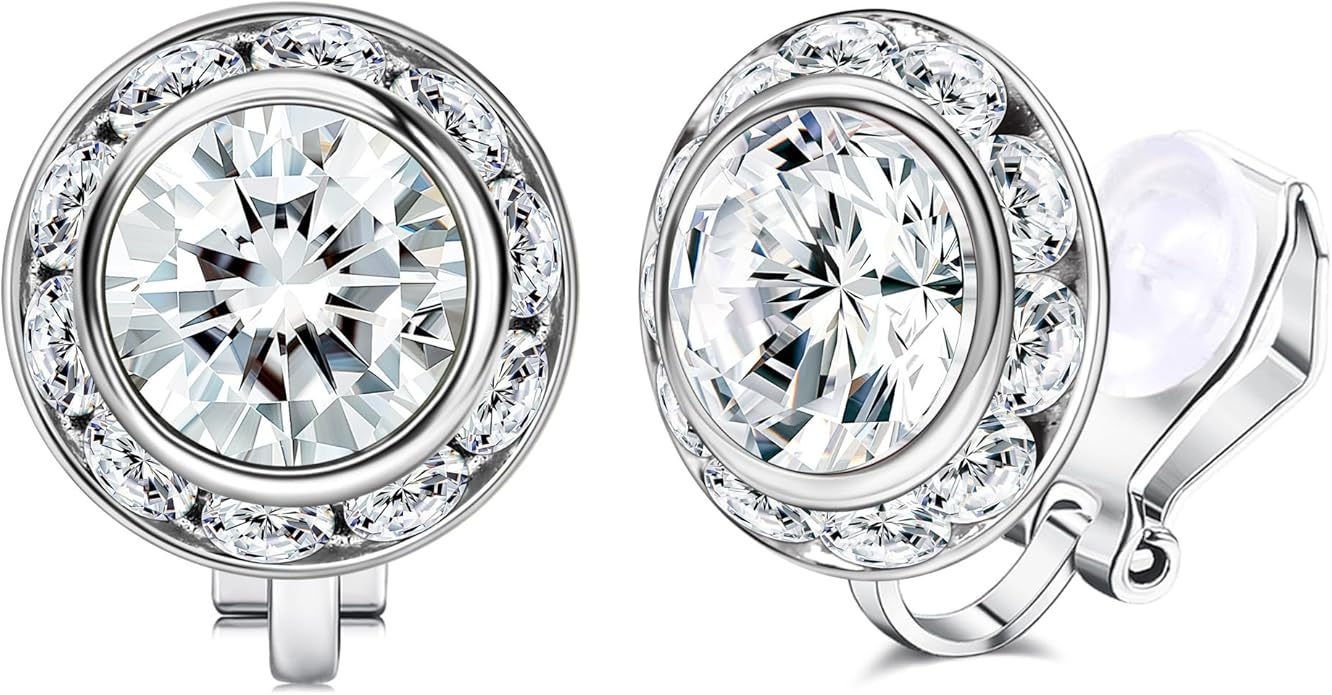 Clip on Dance Earrings for Women Crystal Halo Rhinestone Earrings for Competitions Performance Stage Wedding Party