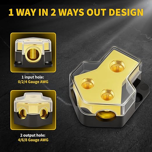12V Power Distribution Block Car Audio 2 Way 0/2/4 Gauge in 4/6/8 Gauge Out, Premium Ground Distribution Block 12 Volt Amp Distribution Block Splitter for Automotive Car Marine Boat (4 Pack)